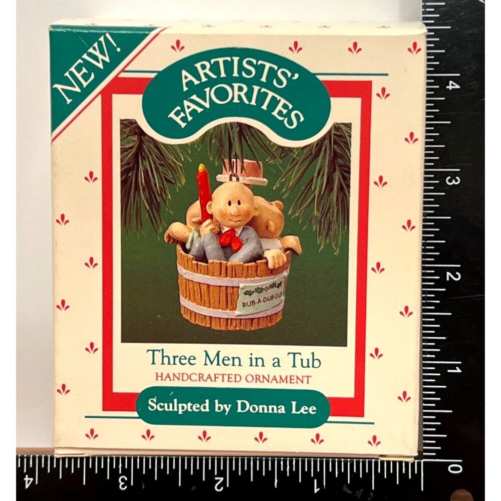 1987 HALLMARK KEEPSAKE ORNAMENT QX454-7 THREE MEN IN A TUB SCULPTED BY DONNA LEE